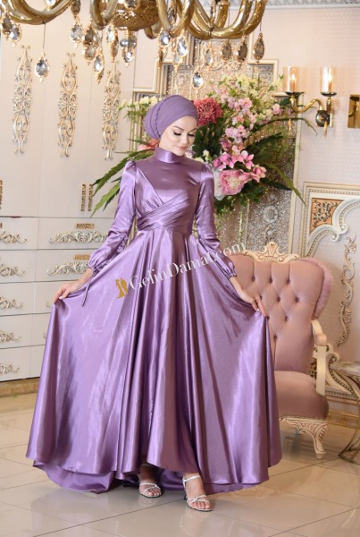 Zemheri Lila Tesettür Abiye - 1